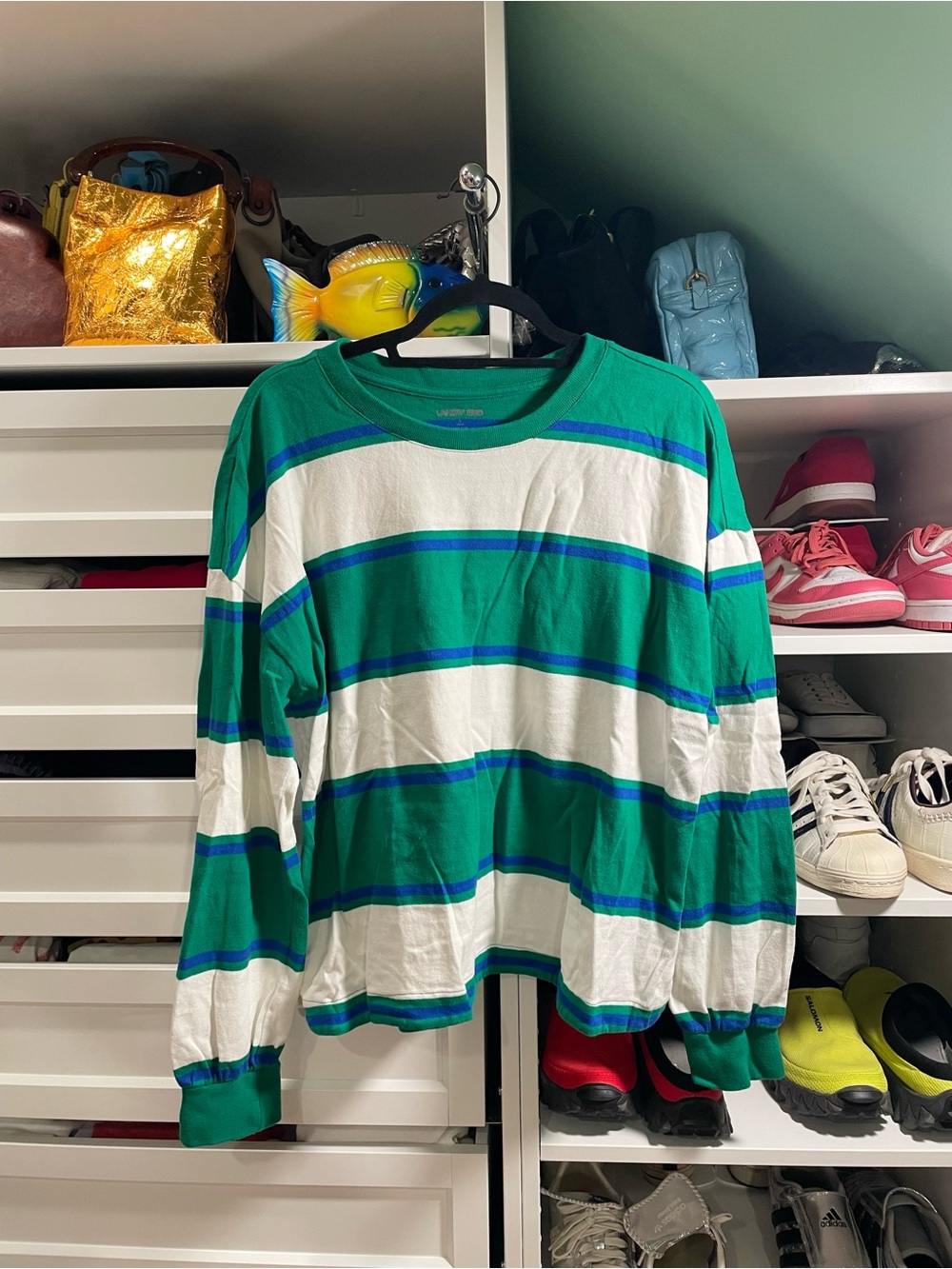 Lands' End Green and Blue Striped Crewneck Tee